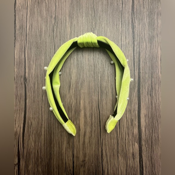 BP Florescent Yellow/Green Knotted Headband with Pearl Accents - Picture 3 of 3